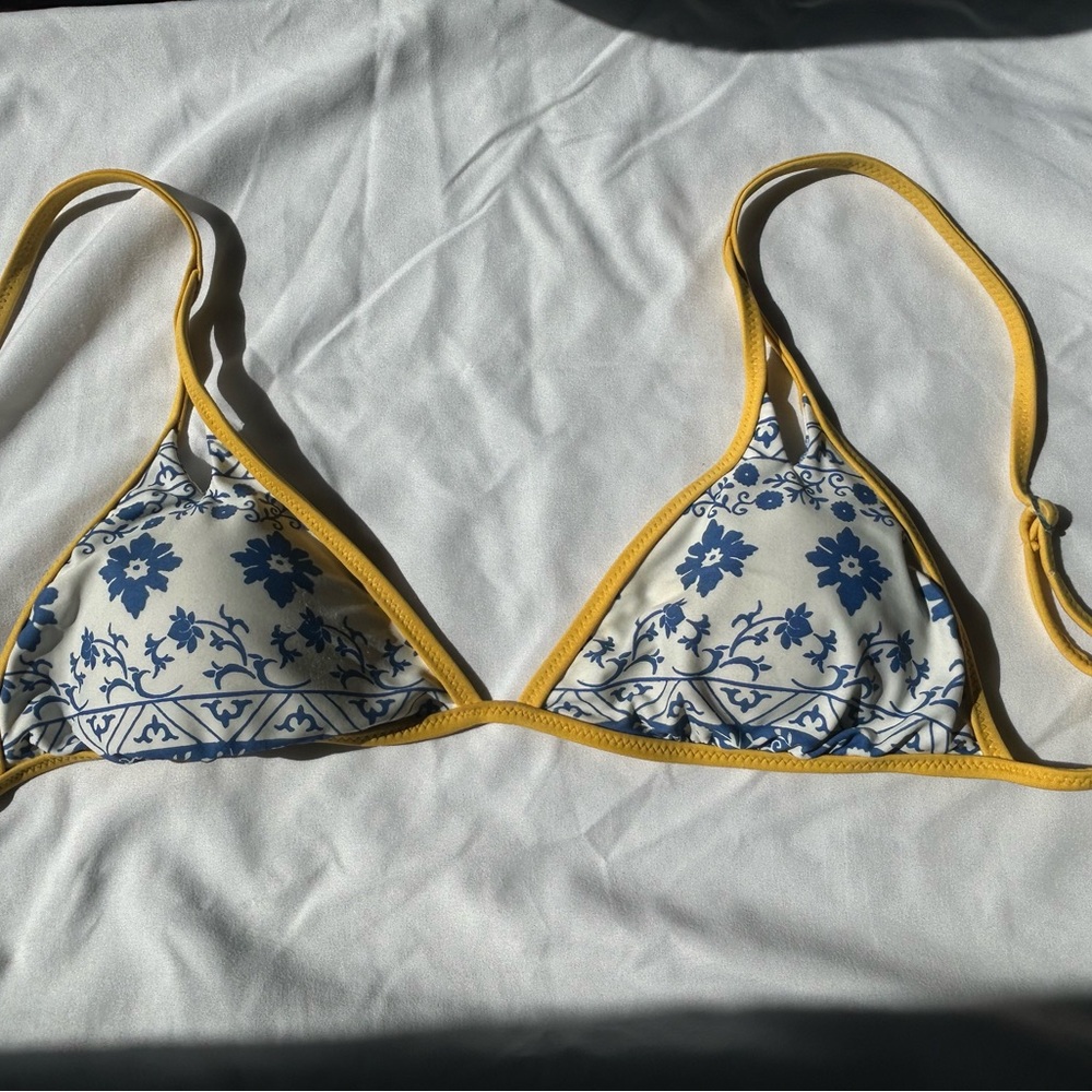 Yellow and Blue Floral Bikini Top